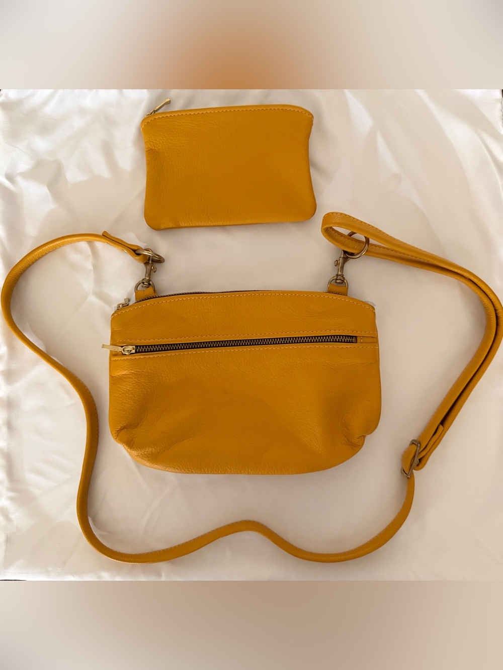 Moonshine Leather Co. Golden Yellow Leather Crossbody Bag with Removable Pouch